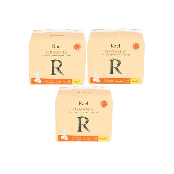 3 Pack Rael Organic Cotton Cover Panty Liners Regular 20 Each - Picture 1 of 1